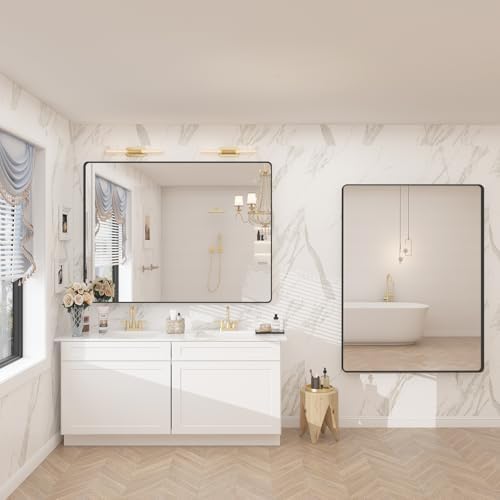 55x40 Inch Black Metal Framed Bathroom Mirror for Wall