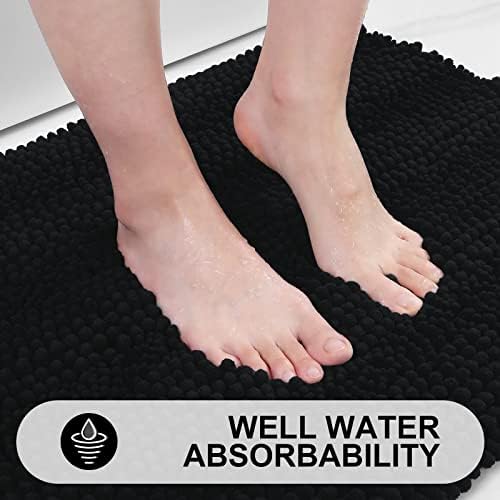 Grandaily Chenille Striped Bathroom Rugs 30x20, Extra Thick and Absorbent Bath Mats, Non-Slip Soft Plush Shaggy Shower Carpet, Machine Wash Dry, Bath Rug for Bathroom, (Medium, Black)
