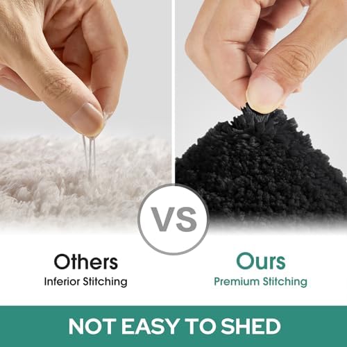 HOMEIDEAS Bathroom Rugs Sets 2 Piece, Super Soft and Absorbent Non Slip Microfiber U-Shaped Toilet Bath Mat Set (20"x32"+U20 x24, Black)