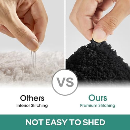 HOMEIDEAS Bathroom Rugs Sets 2 Piece, Super Soft and Absorbent Non Slip Microfiber U-Shaped Toilet Bath Mat Set (20"x32"+U20 x24, Black)