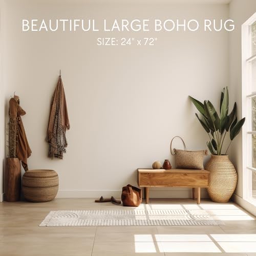 Beautiful 2x6 ft Boho Runner Rug with Tassels - Soft Cotton for Hallway