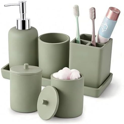 XLHOMO Resin Sage Bathroom Set, 6 Pcs Bath Decor and Accessories Sets