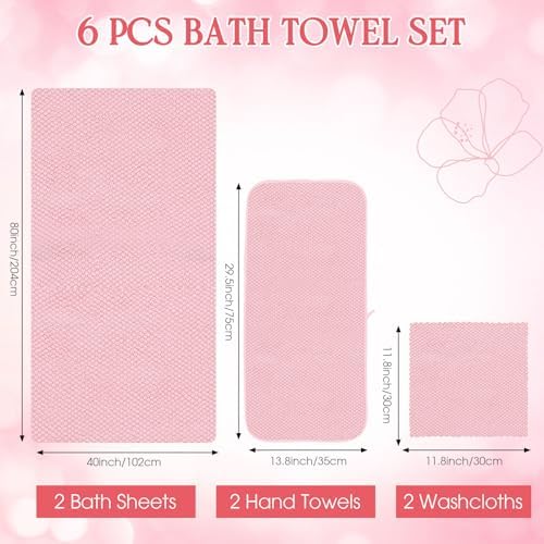 Peryiter 6 Pcs Bath Towel Set, Oversized Bath Sheet for Adults, Pink