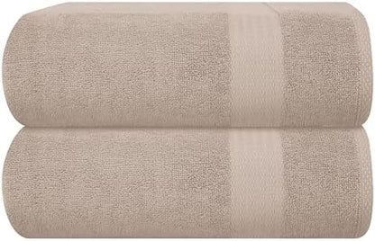 GLAMBURG Premium Cotton Oversized 2 Pack Bath Sheet 35x70-100% Pure Cotton - Ideal for Everyday use - Ultra Soft & Highly Absorbent - Machine Washable – Tan