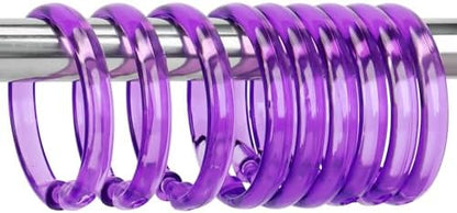 Purple Shower Curtain Hooks - 12 Pcs Circular Plastic Shower Curtain Rings for Bathroom - O Shaped Transparent Purple Shower Hooks Rings for Shower Curtain Rod