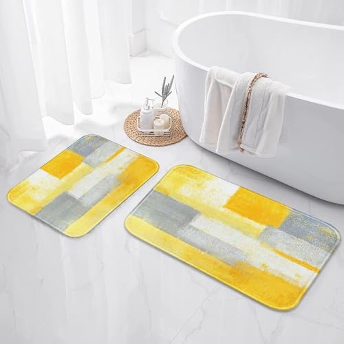 ArtSocket Bathroom Set, Shower Curtain and Bath Rugs Yellow Grey