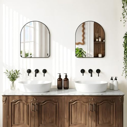 GLASHOM Arched Bathroom Vanity Mirror, 16"x20" Black Frame Wall Mirror