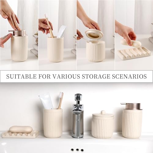 BosilunLife Striped Apricot Ceramic Bathroom Accessories Set of 4