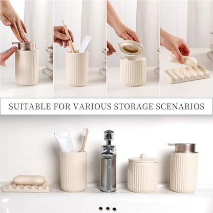 BosilunLife Striped Apricot Ceramic Bathroom Accessories Set of 4