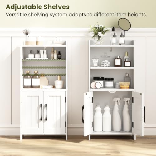 Small Bathroom Storage Cabinet with 2 Doors & Shelf, Line White