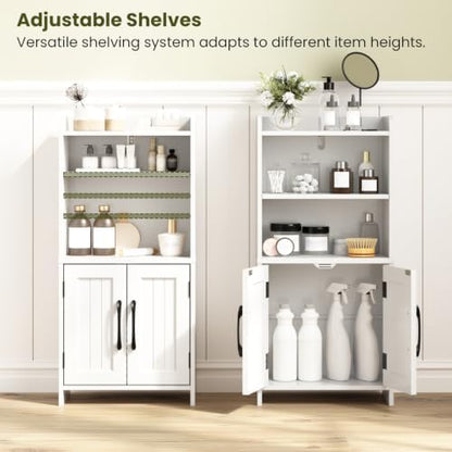 Small Bathroom Storage Cabinet with 2 Doors & Shelf, Line White