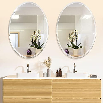Oval Frameless Wall Mirror, 24 x 36 Inch, Beveled Edge Bathroom Mirror
