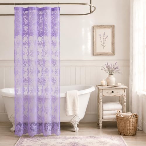 Lavender Lace Shower Curtain with Attached Valance 36x72 for Narrow Stall