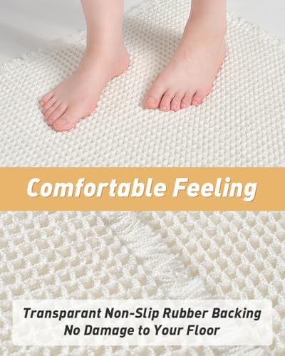 AMOAMI Upgraded Waffle Bath Mat, Super Absorbent Non Slip Bath Mats for Bathroom Floor, Machine Washable Bathroom Rugs with Tassels, Rubber Backed Bathroom Mats, Ultra Soft, 20" x 32", White