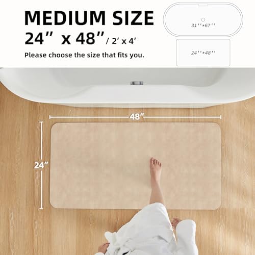 TYUU Thin Bath Mat, Bathroom Rugs Non Slip Washable, 24x48 Beige