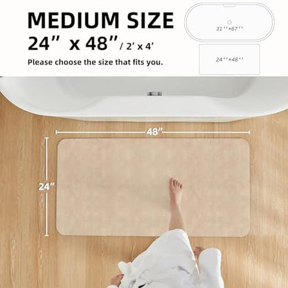 TYUU Thin Bath Mat, Bathroom Rugs Non Slip Washable, 24x48 Beige
