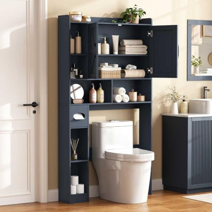 Vabches Over The Toilet Storage Cabinet with 2 Barn Doors, Blue