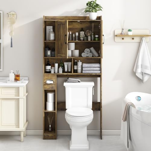 Vabches Farmhouse Over The Toilet Storage Cabinet with Barn Door, Brown