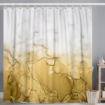 Yellow Marble Waterproof Bathroom Shower Curtain 65x72 inches