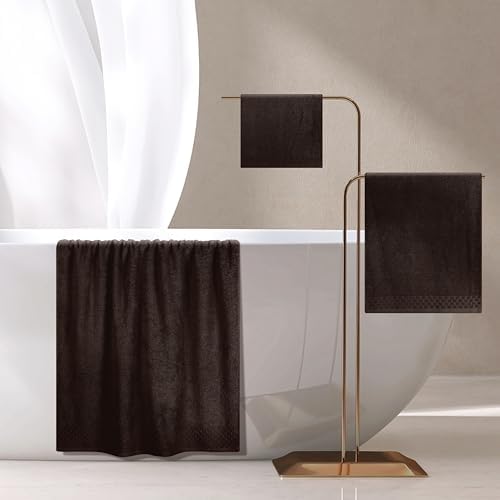 MyOwn Ultra Soft 3 Pack Cotton Towel Set, Contains a Bath Towels 28x55 inch, a Hand Towels 16x24 inch & a Wash Coths 12x12 inch, Ideal Everyday use, Compact & Lightweight - Chocolate Brown