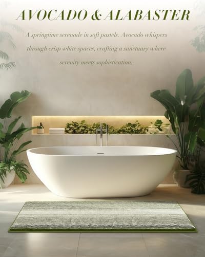 BSICPRO Large Chenille Bathroom Rugs, 24x43 Striped Bath Mats, Sage