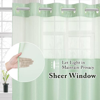 Gibelle No Hook Cloth Mint Green Shower Curtain with Liner, 36x74