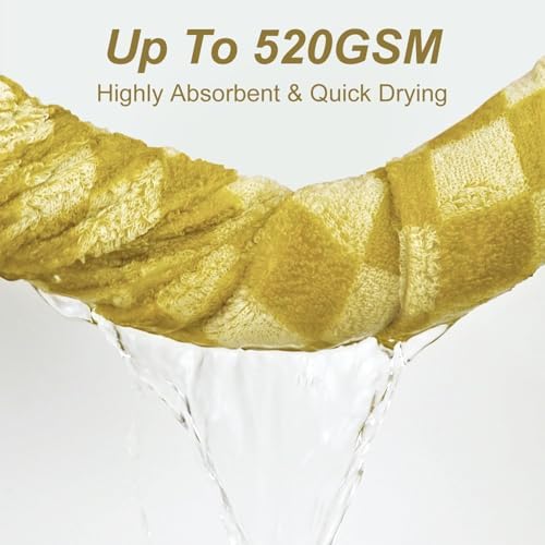 Jacquotha Luxury Bath Towels - Pack of 2, Mustard Yellow Checkered