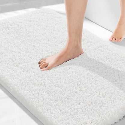 Yimobra Bathroom Rugs Non Slip Washable 36X24, Ultra Soft and Water Absorbent Bath Mats, Plush Fluffy Shower Mat Outside, Luxury Microfiber Thick Carpet Matts for Bathroom Floor/Tub, Off White