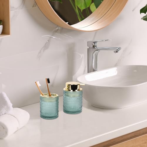 FEILANDUO Glass Bathroom Accessories Set, Green, 4Pcs