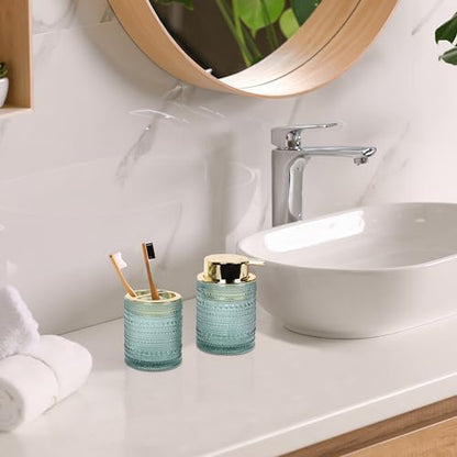 FEILANDUO Glass Bathroom Accessories Set, Green, 4Pcs
