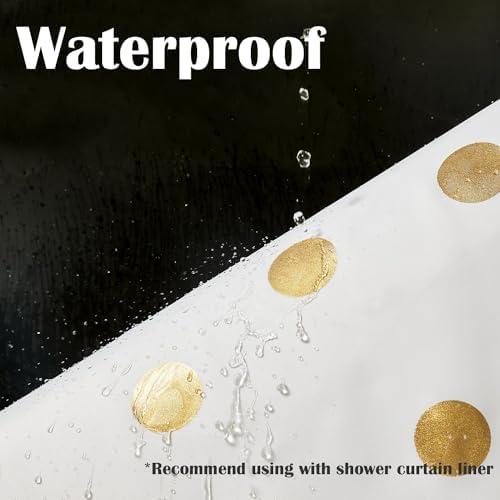 jinchan White and Gold Polka Dot Shower Curtain, Gold Foil Spot Pattern Modern Waterproof Fabric Shower Curtains for Bathroom with 12 Hooks Machine Washable 70x72 Inches