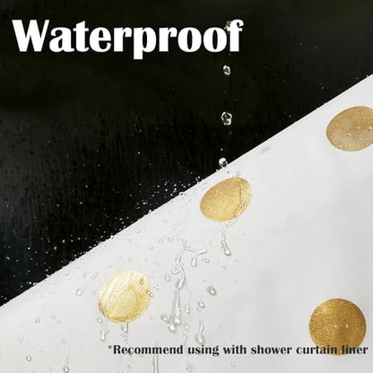 jinchan White and Gold Polka Dot Shower Curtain, Gold Foil Spot Pattern Modern Waterproof Fabric Shower Curtains for Bathroom with 12 Hooks Machine Washable 70x72 Inches