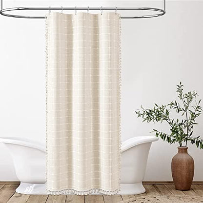 BTTN Stall Boho Farmhouse Linen Fabric Shower Curtain, 36x72, Cream/Beige