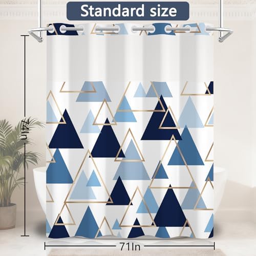 No Hook Geometric Shower Curtain with Snap in Liner, 71 x 74 Inch