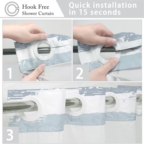 No Hook Shower Curtain with Liner, Grey Stripe, 71x84 Inch