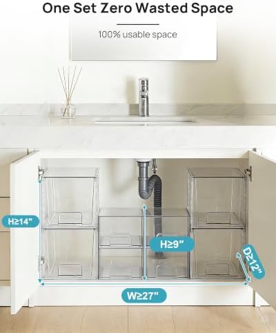 Vtopmart 8 Pack Clear Pull-Out Under Sink Organizer Set (4 Large & 4 Small)