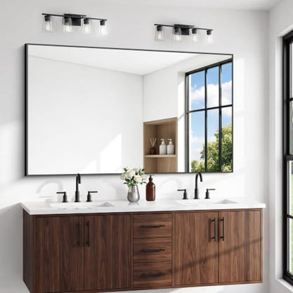 BONEWEI Bathroom Mirror,66x40 inch Large Wall Mirror for Bathroom Wall Mounted Black Rectangle Corner Mirrors,Black Bathroom Mirror for Living Room,Farmhouse,Bedroom Entryway,Horizontal/Vertical