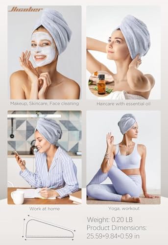 Hicober Microfiber Hair Towel Wrap for Women, Purple Blue Grey, 3-Pack