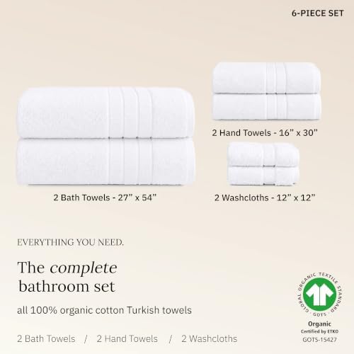 California Design Den 100% Organic Cotton 6 Pc Bath Towel Set, Bright White