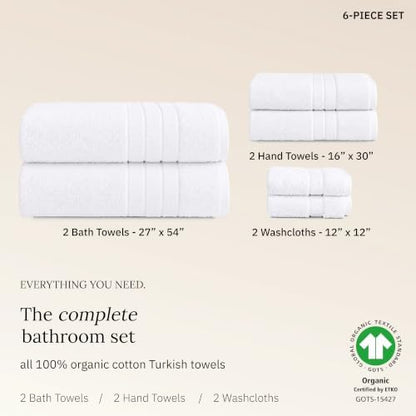 California Design Den 100% Organic Cotton 6 Pc Bath Towel Set, Bright White