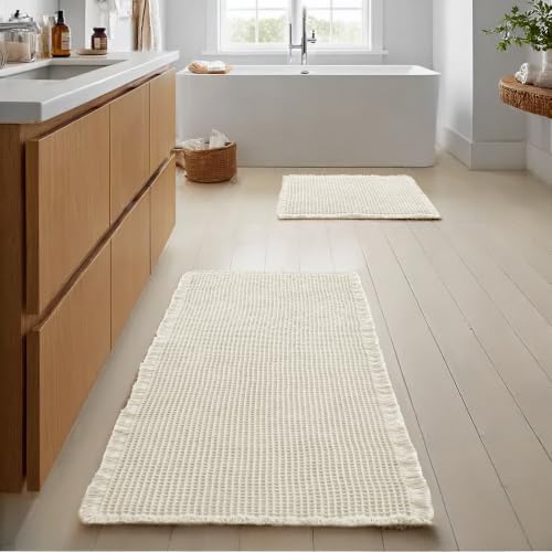 JIUZHEN Set of 2 Waffle Bathroom Rugs Non Slip Bath Mats 16"x24"+24"x48"