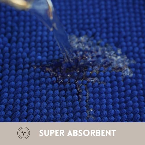 Bathroom Rugs Sets 2 Piece Chenille Bathroom Rugs,Extra Thick and Absorbent,Strong PVC Non-Slip Underside, Machine Washable, Dry Quckily, Soft Cozy Plush for Toilet,Bedroom (Navy Blue)