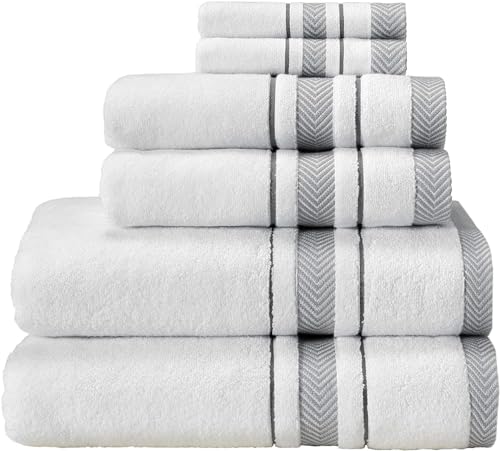 Bath Towels Set for Bathroom – Luxury 2-Piece Cotton Towels (55''x28''), Soft Absorbent & Quick Dry, 600 GSM Bath Towels for Bathroom, Hotel Spa Quality (White/Grey, 2-Bath Towel Set)