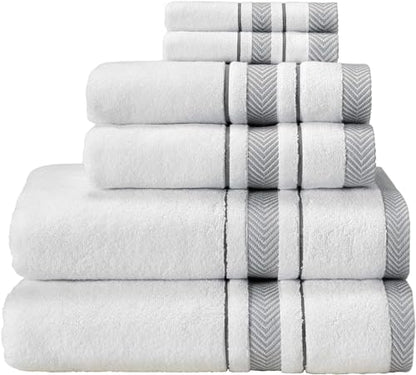 Bath Towels Set for Bathroom – Luxury 2-Piece Cotton Towels (55''x28''), Soft Absorbent & Quick Dry, 600 GSM Bath Towels for Bathroom, Hotel Spa Quality (White/Grey, 2-Bath Towel Set)