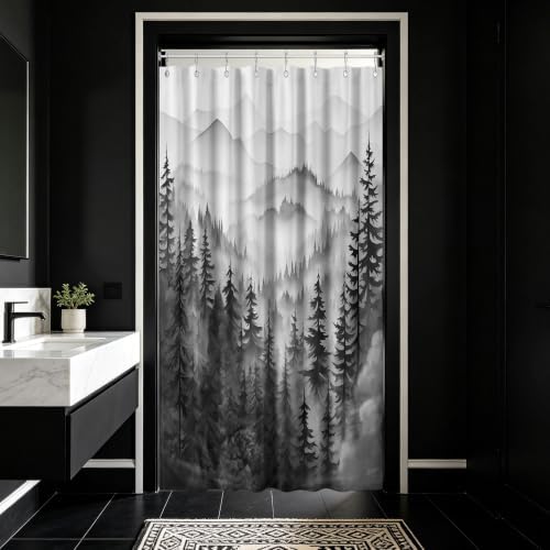 Black and White Stall Shower Curtain, 54X72 in Narrow Small, Forest