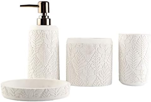 Hymmah Bathroom Accessories Set,Toothbrush Holder,Farmhouse Decor,4 Pcs Resin Gift Apartment Necessities, Contain Toothbrush Cup,Soap Dispenser & Dish,Tumbler