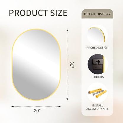 Oval Bathroom Mirror for Over Sink, 20"x30" Vanity Mirror for Wall, Gold