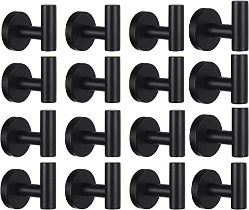 Bathroom Robe Towel Hooks Coat Matte Black Wall Hook Stainless Steel Heavy Duty Door Hanger Towel Robe Clothes Cabinet Closet Sponges Hook for Bathroom Bedroom Kitchen Hotel Pool 16 Packs