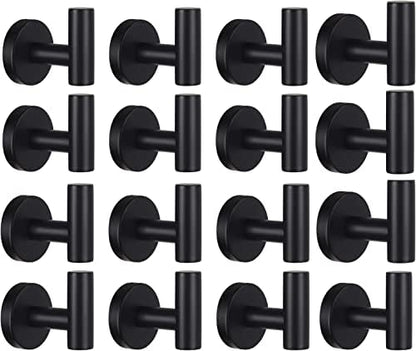 Bathroom Robe Towel Hooks Coat Matte Black Wall Hook Stainless Steel Heavy Duty Door Hanger Towel Robe Clothes Cabinet Closet Sponges Hook for Bathroom Bedroom Kitchen Hotel Pool 16 Packs