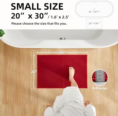 TYUU Christmas Bathroom Rugs Non Slip Washable, Super Absorbent Thin Bath Mat Small Quick Dry Low Pile Bathroom Rug, Red 20"x30"